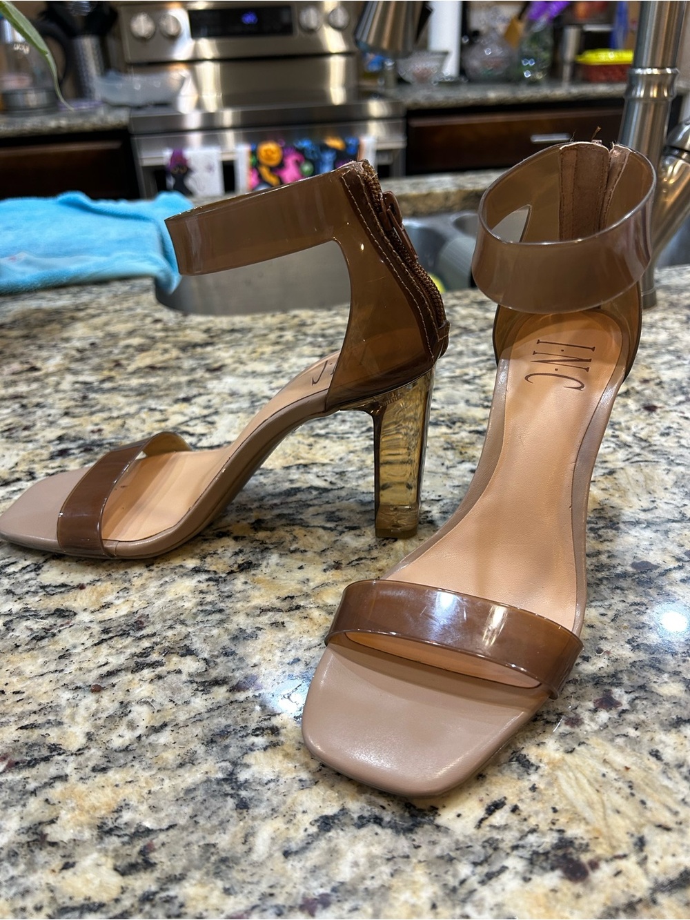 INC International Concepts Brown Clear-Strap High Heel Sandals